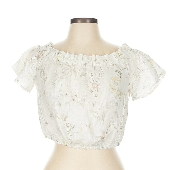 Three Dots Cream Floral Off-Shoulder Blouse - Picture 1 of 7